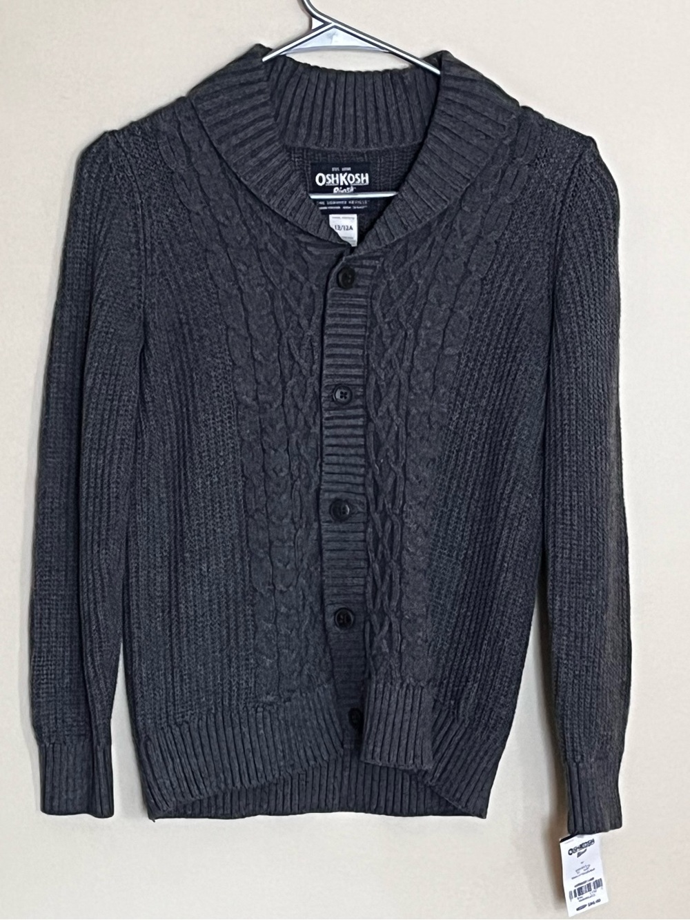 NWT OshKosh B’Gosh Cardigan Sweater Grey Boy’s  Size 12